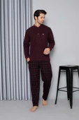 Erkek 3 Düğme Uzun Kol Göğüs Cepli Selanik Kumaş Kışlık Cepli Pijama Takımı - 4