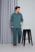 Erkek 3 Düğme Uzun Kol Göğüs Cepli 2 İplik Kışlık Cepli Pijama Takımı - 9