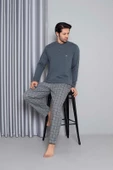 Erkek 3 Düğme Uzun Kol Göğüs Cepli 2 İplik Kışlık Cepli Pijama Takımı - 7