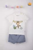 Babyhola %100 Pamuk Maymun Baskı Kaşkorse Şortlu Takım 3483 - 1