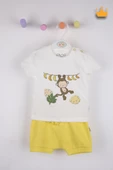 Babyhola %100 Pamuk Maymun Baskı Kaşkorse Şortlu Takım 3483 - 3