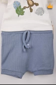 Babyhola %100 Pamuk Maymun Baskı Kaşkorse Şortlu Takım 3483 - 2