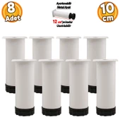 Ayarlanabilir Dolap Mobilya Kanepe Baza Koltuk Metal Destek Yükseltici Ayağı 10 cm Beyaz Ayakları 8 Adet thumbnail 1