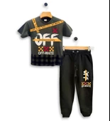 Triliya - Erkek Çocuk İkili Takım Off-White Baskılı Tişört ve Eşofman Altı Takımı 3-11 Yaş - 3