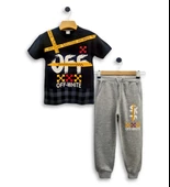 Triliya - Erkek Çocuk İkili Takım Off-White Baskılı Tişört ve Eşofman Altı Takımı 3-11 Yaş - 7