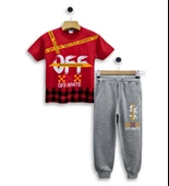 Triliya - Erkek Çocuk İkili Takım Off-White Baskılı Tişört ve Eşofman Altı Takımı 3-11 Yaş - 5