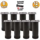 Ayarlanabilir Mobilya Kanepe Baza Koltuk Metal Destek Yükseltici Ayağı 12 Cm Siyah Ayakları 8 Adet - 1