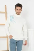 Unisex Yarım Boğazlı Baskılı Dokuma Triko - Beyaz - 1