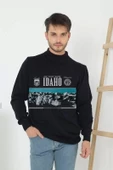 Baskılı Yarım Boğazlı Uzun Kol Dokuma Triko - Siyah - 1
