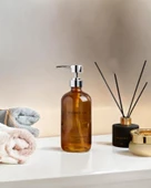 Büyük Boy Cam Sıvı Sabunluk - Dekoratif Cam Şampuanlık - 500 ML - 21x7 - 1