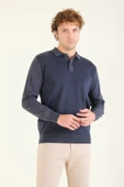 Erkek Desenli Polo Yaka Kazak İndigo - 2