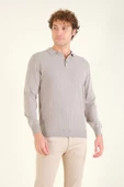 Erkek Desenli Polo Yaka Kazak Vizon - 1
