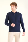 Erkek Desenli Polo Yaka Kazak Lacivert - 3
