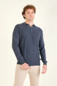 Erkek Desenli Polo Yaka Kazak İndigo - 1