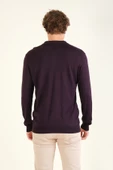 Erkek Baklava Desenli Polo Yaka Merserize Kazak Mor - 6