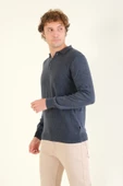 Erkek Desenli Polo Yaka Kazak İndigo - 4