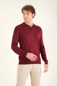 Erkek Baklava Desenli Polo Yaka Merserize Kazak Bordo - 4