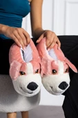 Albishoes Sevimli Köpek Hayvan Figürlü Peluş Yumuşak Taban Ev Botu Kışlık Hayvanlı Ev Panduf (30-40) - 2