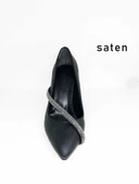 Kare Topuk Stiletto Taşlı Özel Nut Saten - 7