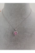 Pembe Kalpli Gümüş Renk Taşlı Kolye - 1