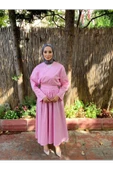 ETKM003 Üstü Bağlamalı Eteği Yandan Fermuarlı Takım Pembe - 1