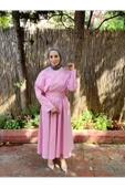 ETKM003 Üstü Bağlamalı Eteği Yandan Fermuarlı Takım Pembe - 3