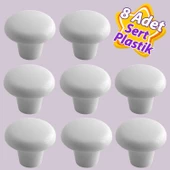 8 Adet Sert Plastik Mantar Düğme Kulp Beyaz Dolap Mobilya Mutfak Dolabı Çekmece Kapak Kulpu Kulbu thumbnail 1