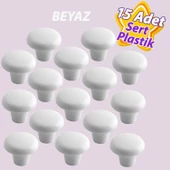 15 Adet Sert Plastik Mantar Düğme Kulp Beyaz Dolap Mobilya Mutfak Dolabı Çekmece Kapak Kulpu Kulbu - 1