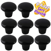 8 Adet Sert Plastik Mantar Düğme Kulp Siyah Dolap Mobilya Mutfak Dolabı Çekmece Kapak Kulpu Kulbu - 1
