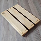 Barış Dizayn BasicDual iki renk Doğal Ahşap Kesme Tahtası Sunum Et Kesme Çam-Abanoz (Orta) El Yapımı - 3