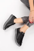 Artı-Artı031-2239 Hakiki Deri Kadın Günlük Siyah Sneaker Ayakkabı - 3