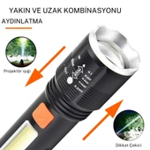 6000 lümen zomlu flaşörlü 4 farklı ışık şiddetine sahip ful metal tasarım el feneri - 3