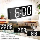 HyMark LED Ekran USB Güç Dijital Aynalı Masa Saati Sıcaklık Alarm Takvim - 3