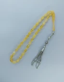 Kehribar Renk Tesbih,gümüş Kaplama 4lü Zülfikar Model Metal Püsküllü Tespih - 1