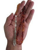 Kehribar Renk Tesbih,gümüş Kaplama 4lü Zülfikar Model Metal Püsküllü Tespih - 2