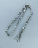 Gümüş Kaplama Metal Tesbih,gümüş Rengi Dörtlü Zülfikar Model Püsküllü Tespih - 1