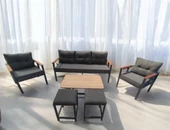 Pimango Pielize Bahçe Ve Balkon Mobilyası 3+1+1 Sehpalı ve Antrasit 2 Puflu - 3