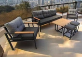 Pimango Pielize Bahçe Ve Balkon Mobilyası Antrasit Gri 3+1+1 Sehpalı ve  2 Puflu - 2