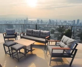 Pimango Pielize Bahçe Ve Balkon Mobilyası Antrasit Gri 3+1+1 Sehpalı ve  2 Puflu - 1