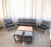 Pimango Pilocca Bahçe Ve Balkon Mobilyası Antrasit Gri 3+1+1 Sehpalı ve Gri 2 Puf - 1
