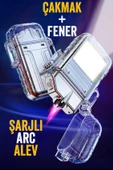 Şarjlı Ark Alevli 800 Lümen Güçlü Çakmaklı Kamp Feneri Işığı Anahtarlık Taşınabilir Type-C 6888 - 7