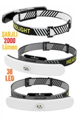 Pro USB Şarjlı Kafa Lambası 2000 Lümen 38 LED Geniş Açı Kamp Lambası Avcı Balıkçı Kafa Feneri 5401 - 1