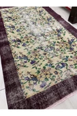 El Dokuma Eskitme 110x210 Mor Krem %100 Yün Vintage Halı ! thumbnail 4