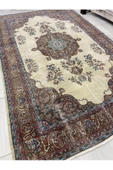 El Dokuma Isparta Halısı 200x330 Krem Turkuaz 6 M2 Yün Halı ! - 4