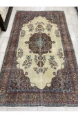 El Dokuma Isparta Halısı 200x330 Krem Turkuaz 6 M2 Yün Halı ! - 1