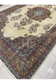 El Dokuma Isparta Halısı 200x330 Krem Turkuaz 6 M2 Yün Halı ! - 3