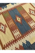 El Dokuması Dekoratif %100 Yün Kilim 80x125 Krem Turkuaz Kilim thumbnail 6