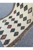 El Dokuma 66x107 Baklava Dilimli Dekoratif Pamuk Yün Kilim ! - 5