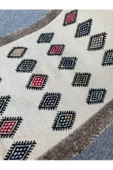El Dokuma 66x107 Baklava Dilimli Dekoratif Pamuk Yün Kilim ! - 7