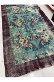 El Dokuma Eskitme 114x210 Su Yeşili Mor %100 Yün Vintage Halı ! thumbnail 4